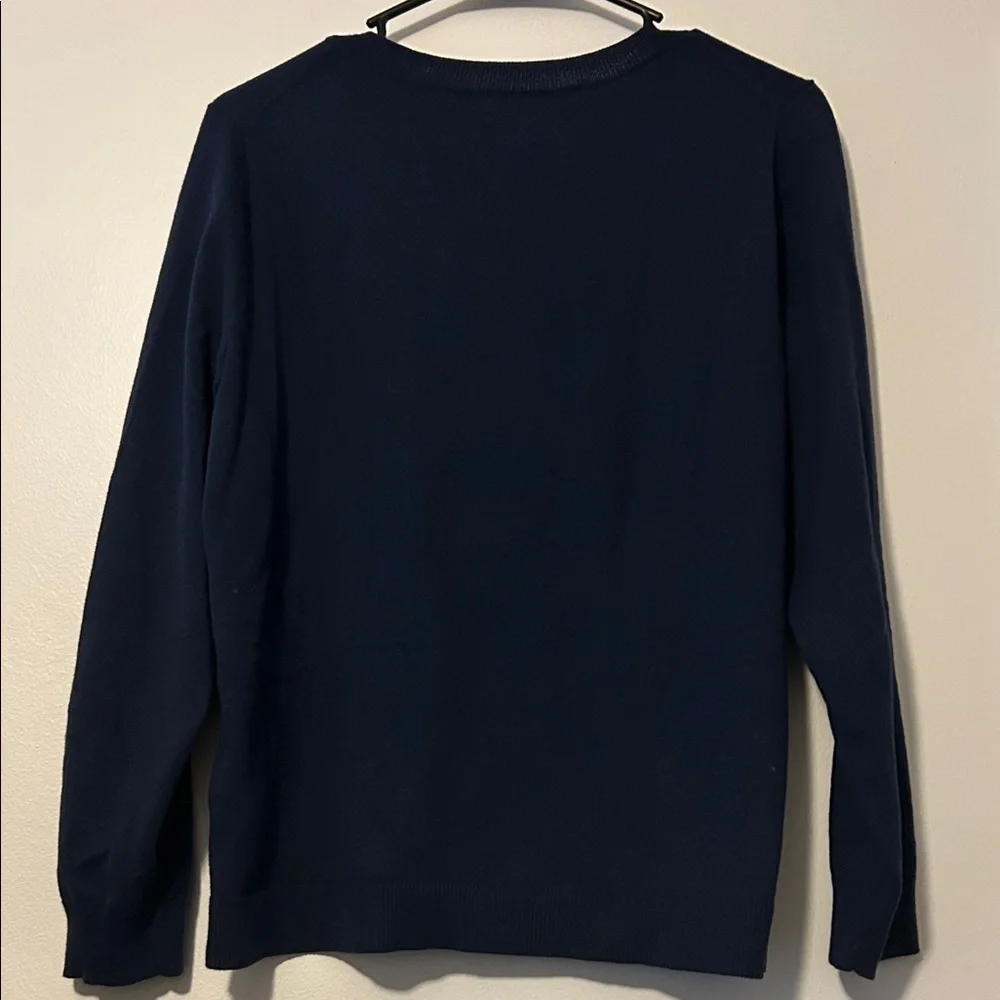 J Crew- Heart Patterned Navy and Pink Sweater, Size Medium - Picture 11 of 13